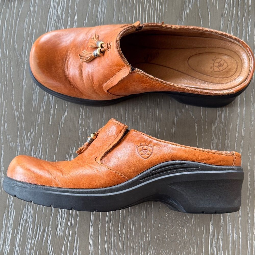 Ariat Y2K Women’s Cognac Leather Clogs Mules Chunky Western Boho Size 9.5 GUC